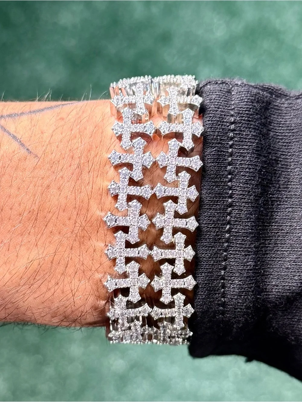 Luxury Silver-Tone Pave Cross Link Bracelet